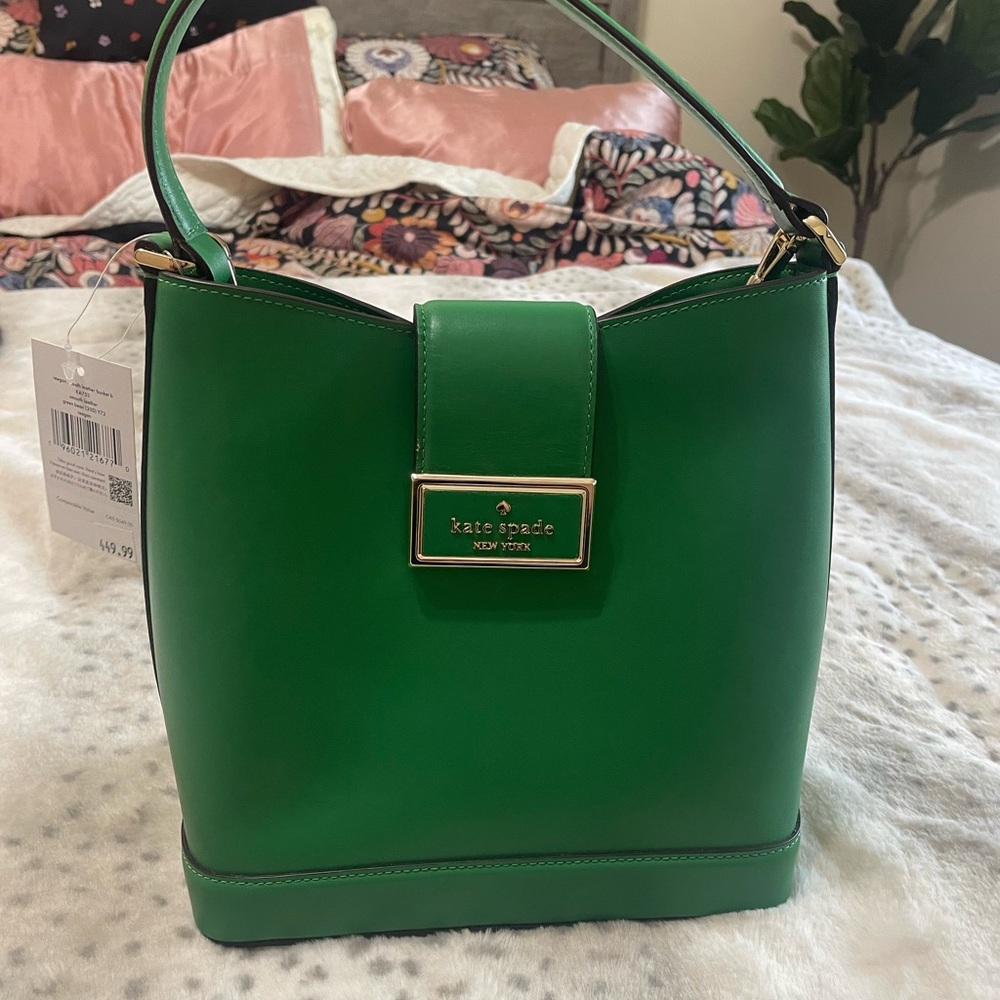 Kate Spade Green Leather Bucket Bag